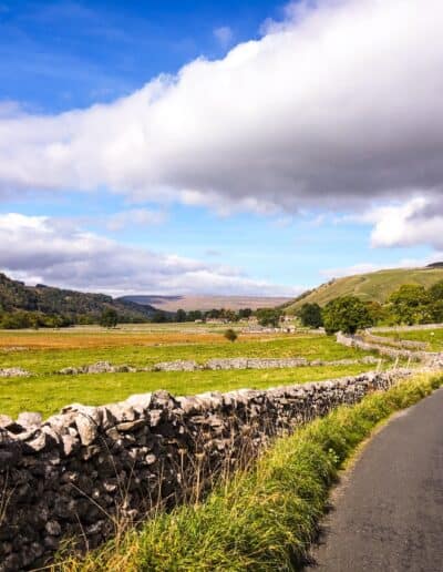 empty road in between green fields at daytime